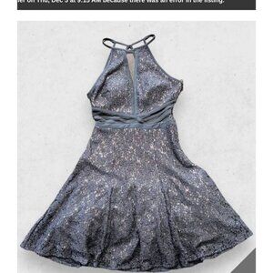 Morgan & Co. Sequin Halter Dress Sheer Insets & Keyhole Back Size 13